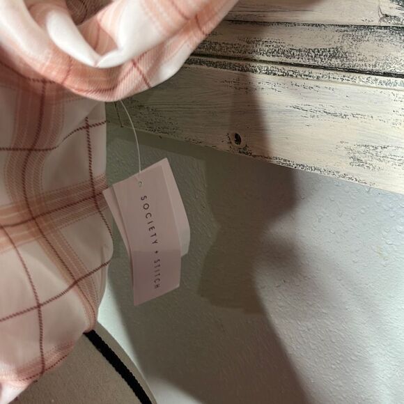 Society Stitch Plaid Checkered White Pink Poet Long Sleeve Women's Crop Top Size - Picture 10 of 11